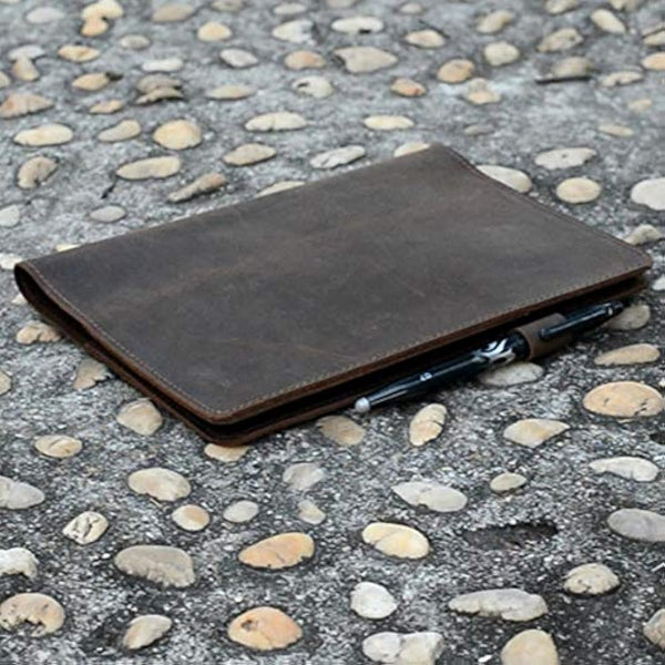 JJNUSA Compatible with Rocketbook Cover Smart Business Handmade Distressed Genuine Leather Notebook for Everlast Fusion Wave Moleskin A5 with Pen Loop & Card Holder Executive 8.8" x 6" Darkbrown