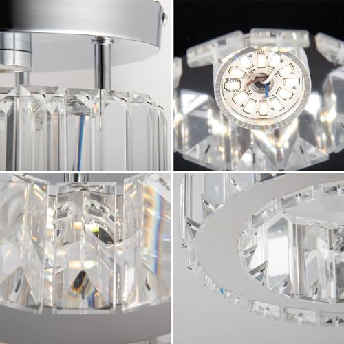 diisunbihuo Mini Crystal Chandelier Big Crystal Ceiling Lamp Round LED Pendant Light for Hallway Stairecase (Dimmable)
