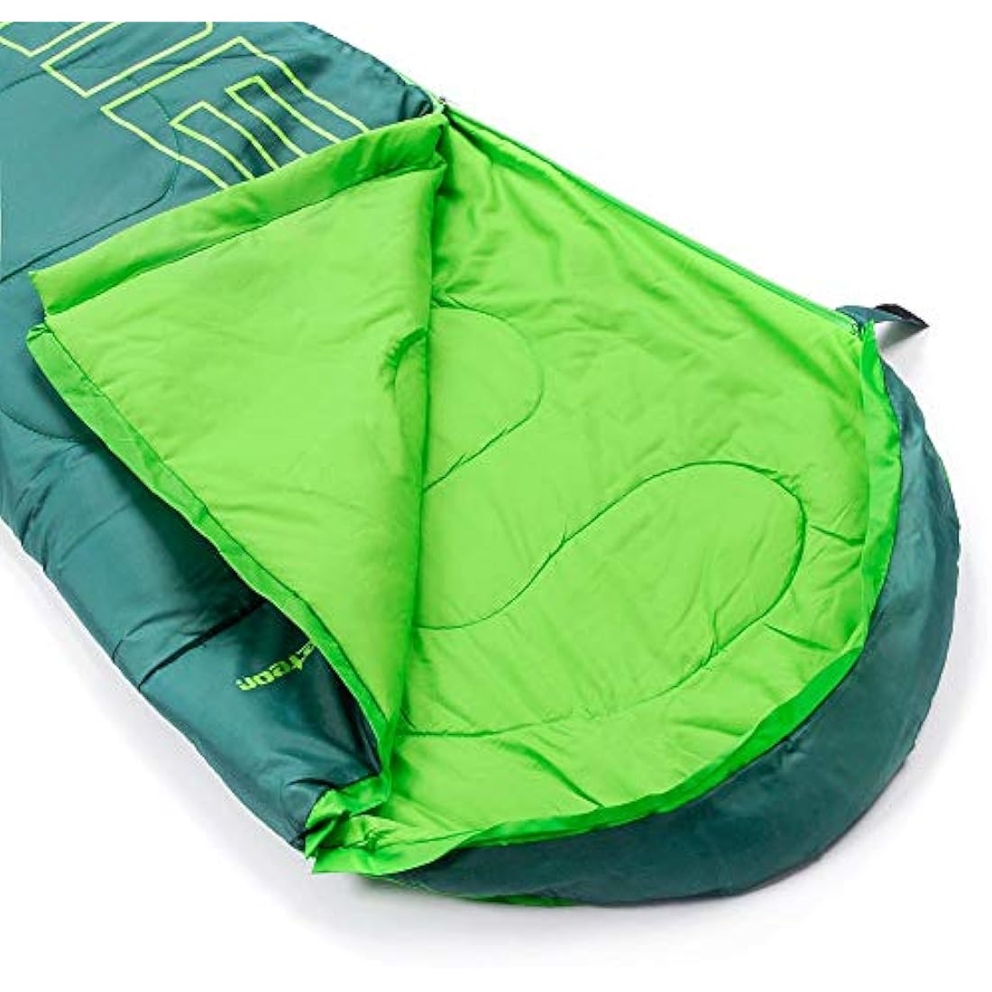 Meteor - YMER Kids Sleeping Bag – Camping Equipement for Girls, Boys & Teens – Compact Travel Gear for Hiking, Sleepover – Winter, Spring, Summer or Fall – for Kids 155 cm Tall - Dark Green/Green