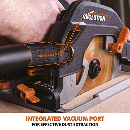 Evolution Power Tools R185CCSX Circular Saw With 1020 mm 3-Piece Track | Multi-Material Blade, Cuts Wood, Metal, Plastic & More | Incl Dust Port Adapter | 185mm (230v)