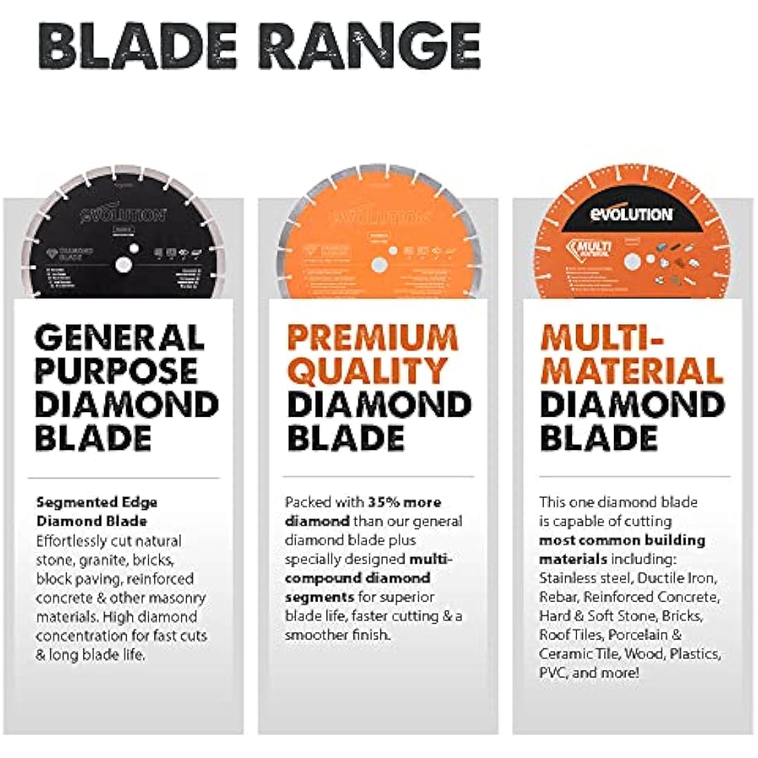 Evolution Power Tools PD300SEG-CS Premium Multi Material Diamond Blade For Disc Cutters - Longer Blade Life - Ideal for Cutting Brick, Roof Tile, Paving, Reinforced Concrete and More, 300mm