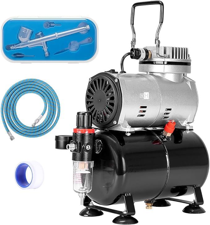 VIVOHOME Professional Airbrushing Paint System with 1/5 HP Air Compressor and 3 Paint Sprayers for Tattoo Makeup Shoes Cake Decoration Blue