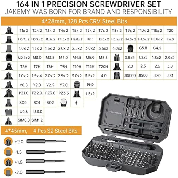 Adjustable Precision Screwdriver Set, Laptop Scredriver, JAKEMY 164 in 1 Professional Computer Repair Tool Kit with T5 T6 Torx Screwdriver for Phone/Glasses/Watch/RC Car/Xbox