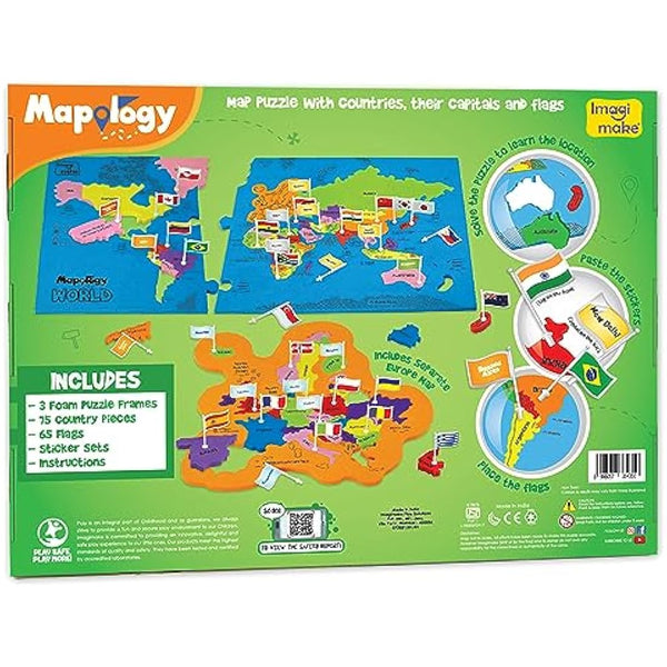 Imagimake Mapology World Map Jigsaw Puzzle with Flags and Capitals | 78 Pieces Geography Puzzles for Kids, Educational STEM Toys & Games | Birthday Gifts for Boys & Girls Age 5 6 7 8 9 10 11 12 Years