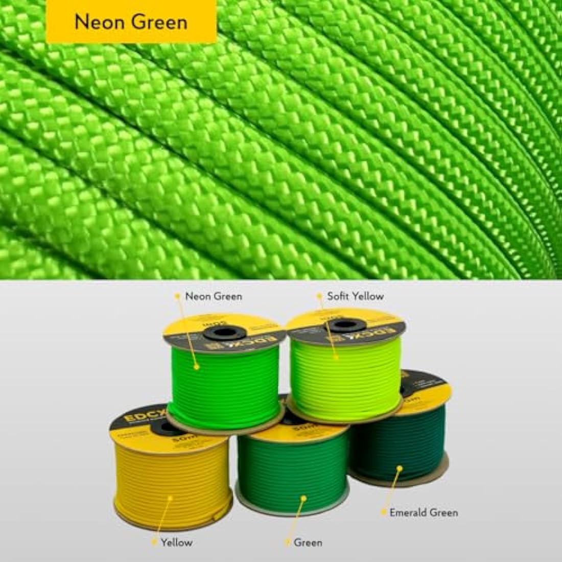 EdcX 4mm Rope 550 - Type III, 100% Rope, 7 Strand Rope, 4mm Rope in Solid Colors