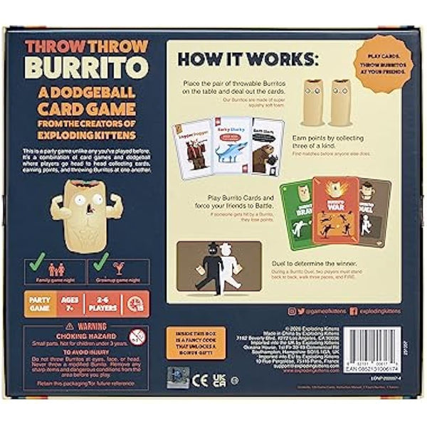 Exploding Kittens Presents Throw Throw Burrito - A Dodgeball Card Game - Family Card Games for Adults, Teens & Kids - 2-6 Players - Ages 7 and Up - 120 Cards