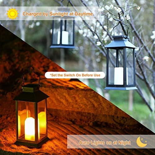 Garden Solar Lanterns Outdoor Hanging Waterproof Solar Garden Lanterns for Candles Solar Garden Lights 2 Pack (Black)