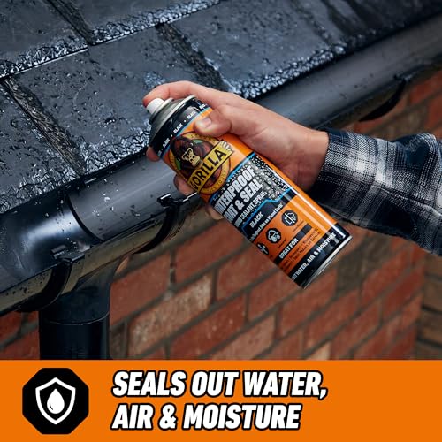 Gorilla Waterproof Black Coat & Seal Spray, 450ml – Flexible, Weatherproof Liquid Sealant | Seals out Water, Air & Moisture | For Roof Tiles, Brick, Wood, Metal, Concrete, Stone, Rubber, Plastics*