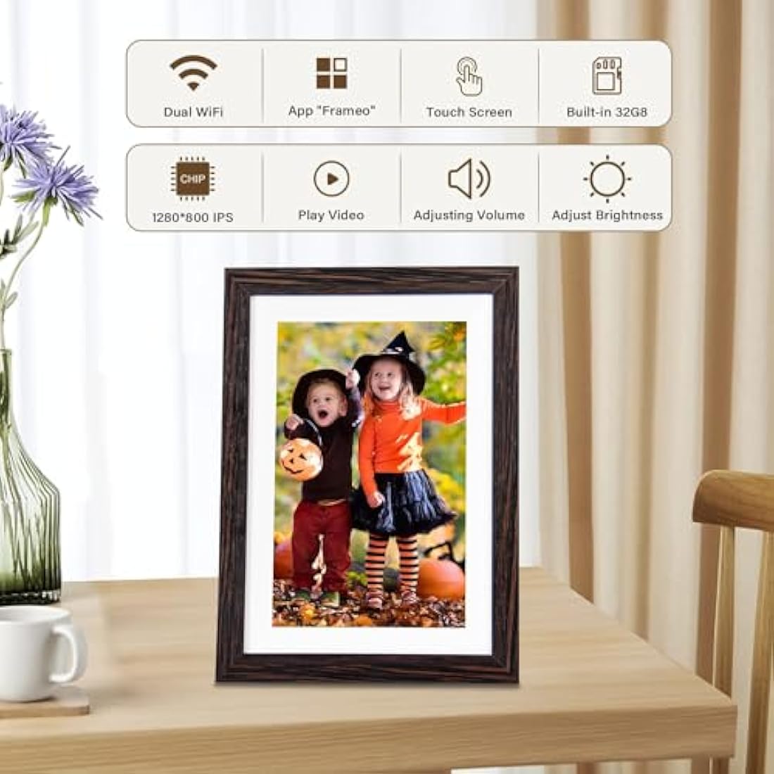 Hesmor Frameo Digital Photo Frame WiFi, 10.1 Inch Frameo Digital Picture Frame, 1280x800 IPS LCD Touch Screen, Auto-Rotat Built in 32GB Storage Electronic Photo Frame Share Photos Videos Anywhere