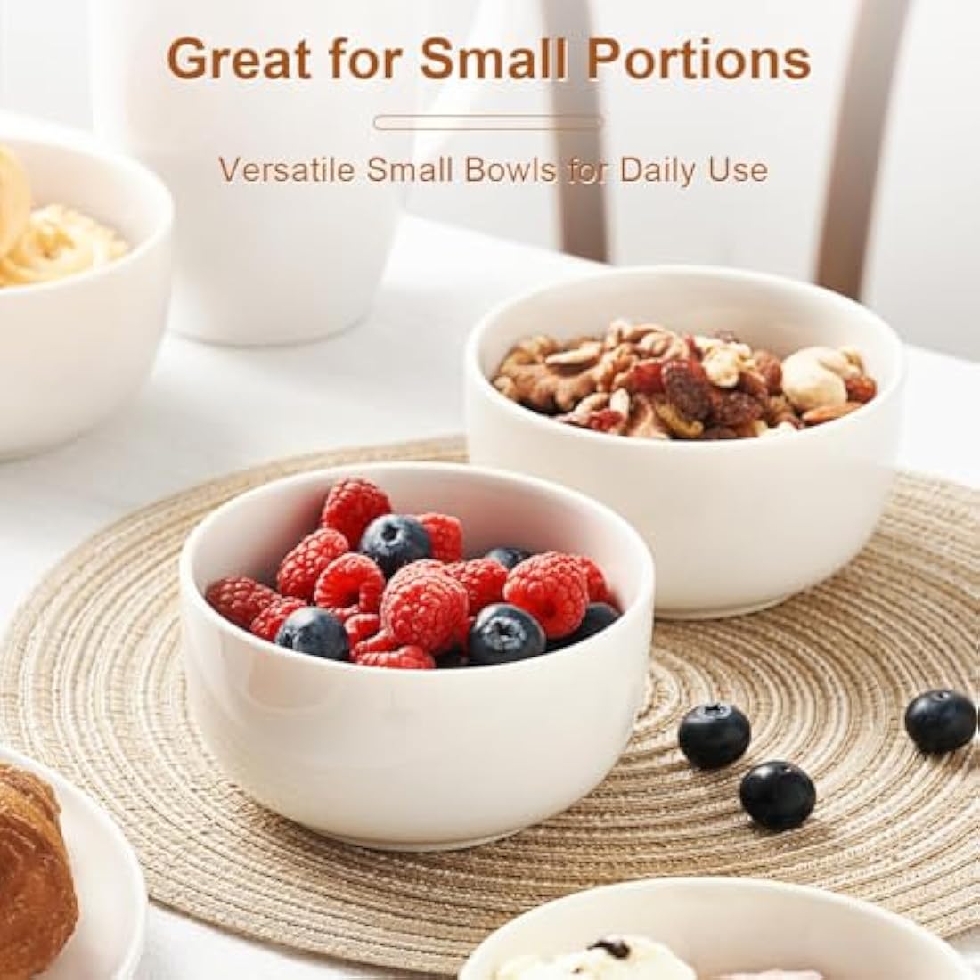 Jassceram Cereal Bowls Set of 8, 350ml Small Ceramic Bowls for Soup, Rice, Ice Cream, Dessert, Snack, Side Dishes, Suitable for Portion Control - Dishwasher & Microwave Safe, 4.5 Inch, 12 Oz, White