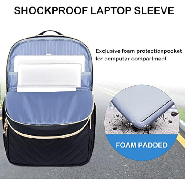 VANKEAN 15.6 Inch Laptop Backpack for Women Men Work Laptop Bag Fashion with USB Port, Waterproof Purse Backpacks Teacher Nurse Stylish Travel Bags Casual Daypacks for College, Business, Black