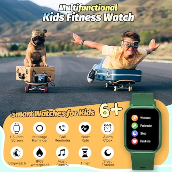 Kids Smart Watch for Boys,IP68 Waterproof Kids Fitness Tracker Watch with 1.5 Inch DIY Face,Heart Rate Sleep Monitor,19 Sport Modes,Calories Counter,Alarm Clock,Great Gifts for Children 6+ (Green)