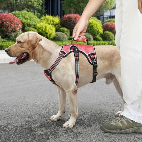 HEELE Dog Harness - Escape Proof, No Pull Reflective Adjustable Vest with Durable Handle, Large/Active Dogs, Red