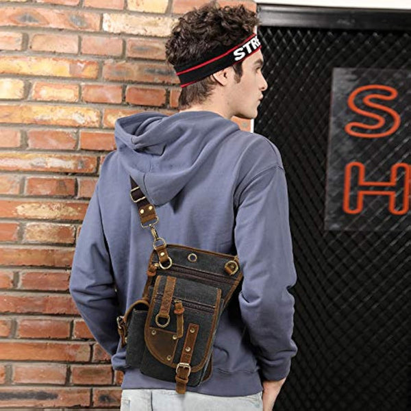 FANDARE Canvas Drop Leg Bag Hiking Waist Pack Sling Crossbody Bag Shoulder Backpack Men Chest Bag Women Casual Daypacks for Outdoor Motorcycle Tactical Riding Cycling Hiking Fishing Travel Fanny Pouch