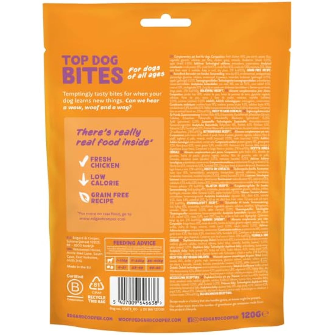 Edgard Cooper Natural Dog Treats - Chicken Top Dog Bites (Small) - (10 x 120g Family Pack), Grain Free, High in Protein & fresh meat, full of essential amino acids for healthy insides