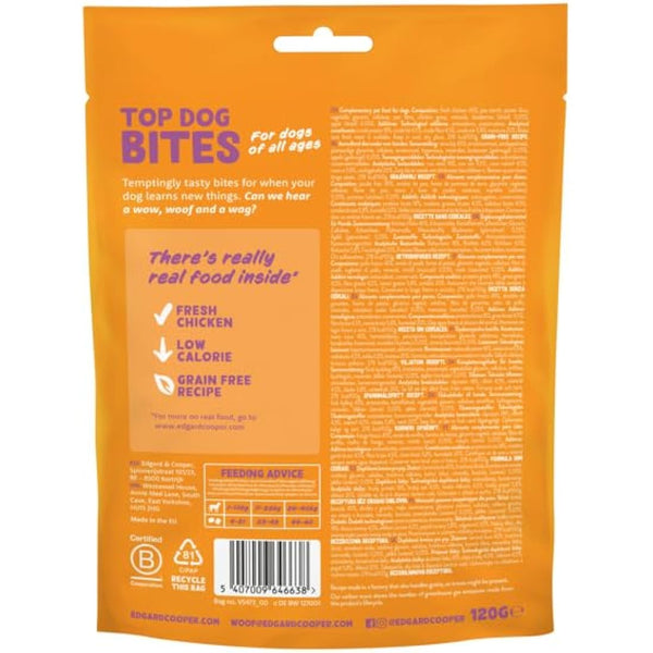 Edgard Cooper Natural Dog Treats - Chicken Top Dog Bites (Small) - (10 x 120g Family Pack), Grain Free, High in Protein & fresh meat, full of essential amino acids for healthy insides