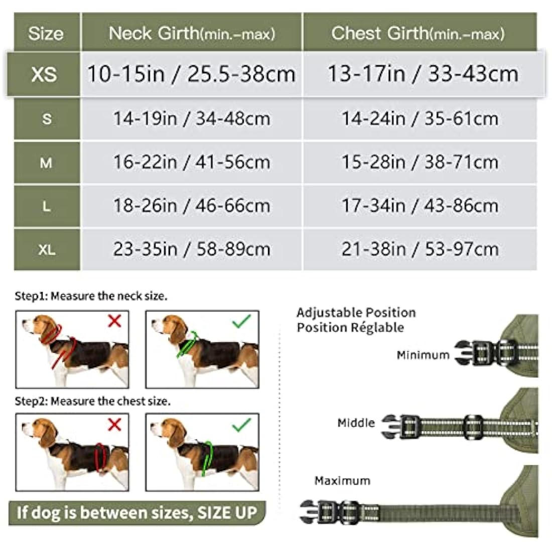 HEELE Dog Harness for Small Medium Large Dogs No Pull Adjustable Padded Reflective Harness with Handle for Walking Training, Green, XS