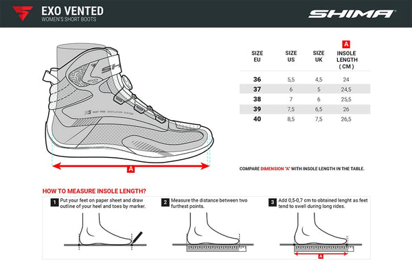 SHIMA EXO Vented, Motorbike Shoes for Women | Breathable, Reinforced Street Riding Shoes with ATOP Closure System, Ankle Support, Anti-Slip Sole, Gear Pad (Black, 6.5)