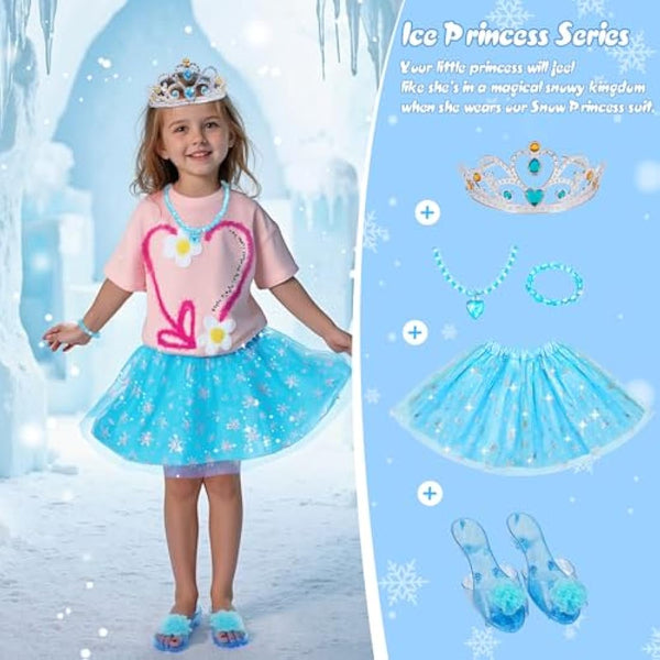 Princess Dress Up Shoes - Girls Princess Toys Costume with 3 Crowns Tiaras, 3 Pairs of Play Shoes, 3 Skirts Princess Accessories for Girls Birthday Gifts for Kids