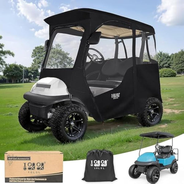 10L0L Golf Cart Deluxe Enclosure for 2 Passenger Club Car Precedent & Temo,600D Windproof Waterproof 4-Sided Protection Golf Buggy Keep Warm Cover Driving Enclosure,Roof up to 59" L(Black)