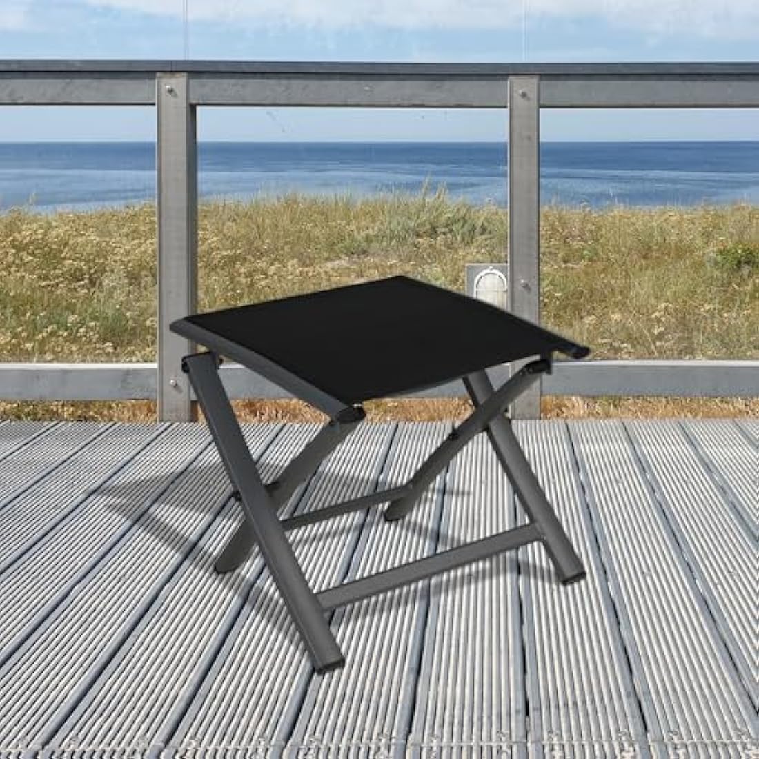 Grand patio Garden Folding Footstool, Ottoman Aluminium, Mesh Sling Farbic, Portable Stool for Garden, Outdoor (Black)