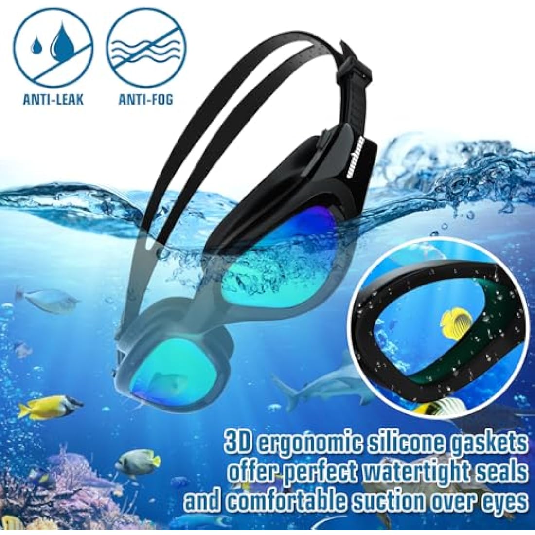 Adult Swimming Goggles,Polarized Open Water Goggles Swimming Anti Fog UV Protection No Leakage Clear Vision Easy to Adjust for Adults Men Women Teenagers