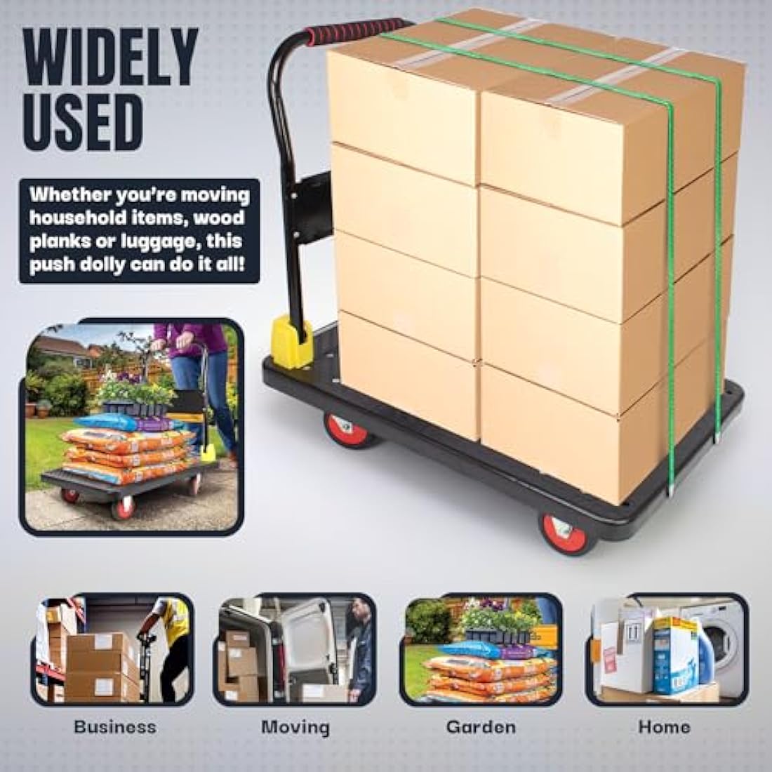 400kg capacity Platform Truck Heavy Duty Trolley with 2 bungee cords with hooks Multipurpose Utility Trolley - Versatile Folding