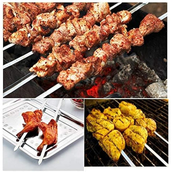 IMEEA 16.5in/42cm Flat Kebab Skewers Stainless Steel Barbecue Skewers with Wooden Handle Flat Metal BBQ Skewers for Grilling, Set of 6