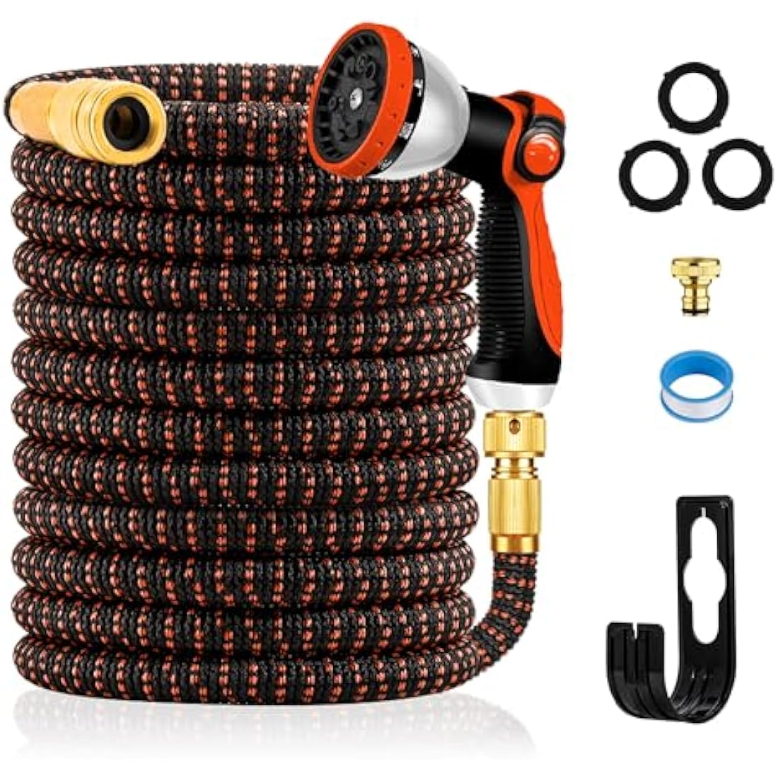 Expandable Hose Pipe 100FT, Upgraded 3-Layer Latex No-Kink Flexible Garden Hose, 3/4"&1/2" Metal Connectors, 10 Function Spray Nozzle, Water Hose for Gardening, Washing & Cleaning (100ft/30m)