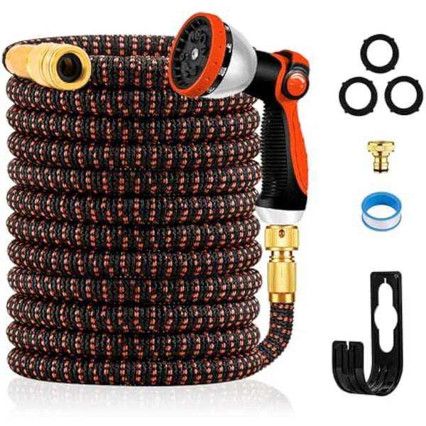 Expandable Hose Pipe 100FT, Upgraded 3-Layer Latex No-Kink Flexible Garden Hose, 3/4"&1/2" Metal Connectors, 10 Function Spray Nozzle, Water Hose for Gardening, Washing & Cleaning (100ft/30m)