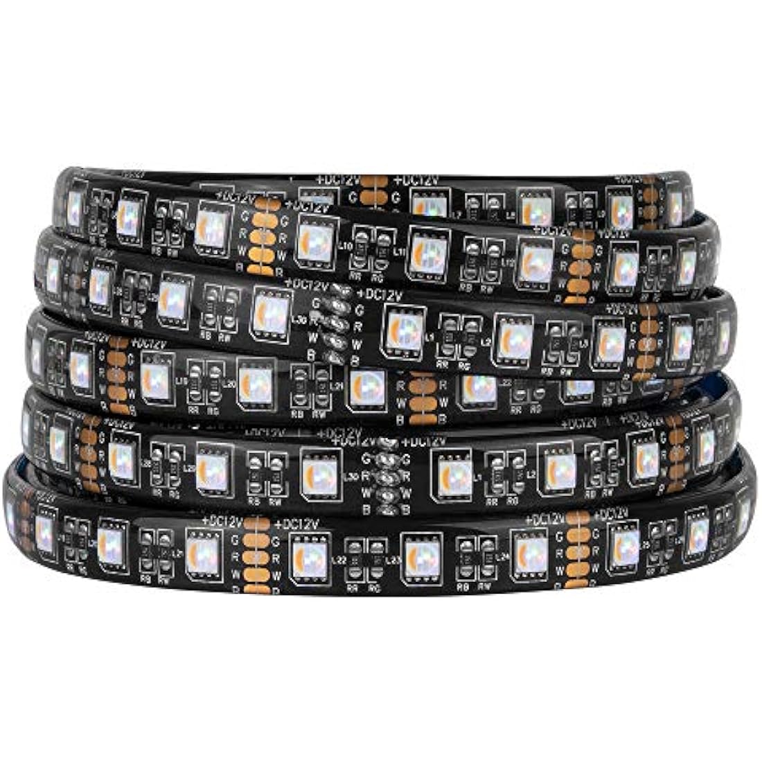 BTF-LIGHTING 5050 RGBW RGB+Warm White (2700K-3000K) 4 Colors in 1 LED 5m 16.4ft 60LEDs/m Multi-Colored LED Tape Lights IP65 Silicone Coating Waterproof Black PCB DC12V for Bedroom Kitchen Decoration
