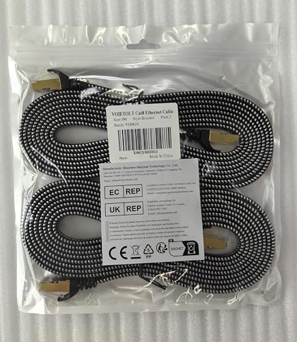 VOIETOLT Cat 8 Ethernet Cable 10M, High-Speed 40Gbps/2000Mhz Flat Braided Internet Cable, Gigabit STP RJ45 Network Cable Compatible for PS4/5, for Modem, PC/Laptop