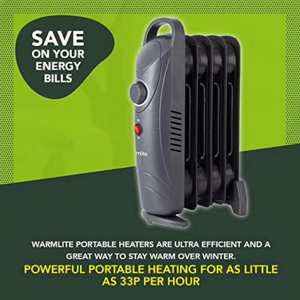 Warmlite WL43002YDT 650W 5 Fin Oil Filled Radiator with Adjustable Thermostat and Overheat Protection, Dark Titanium