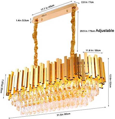 FRIXCHUR Modern Crystal Chandeliers Oval Luxury K9 Crystals Flush Mount Ceiling Light Crystal Pendant Light Fixture Adjustable Hanging Chain for Dining Room Living Room,E14x10 Lights