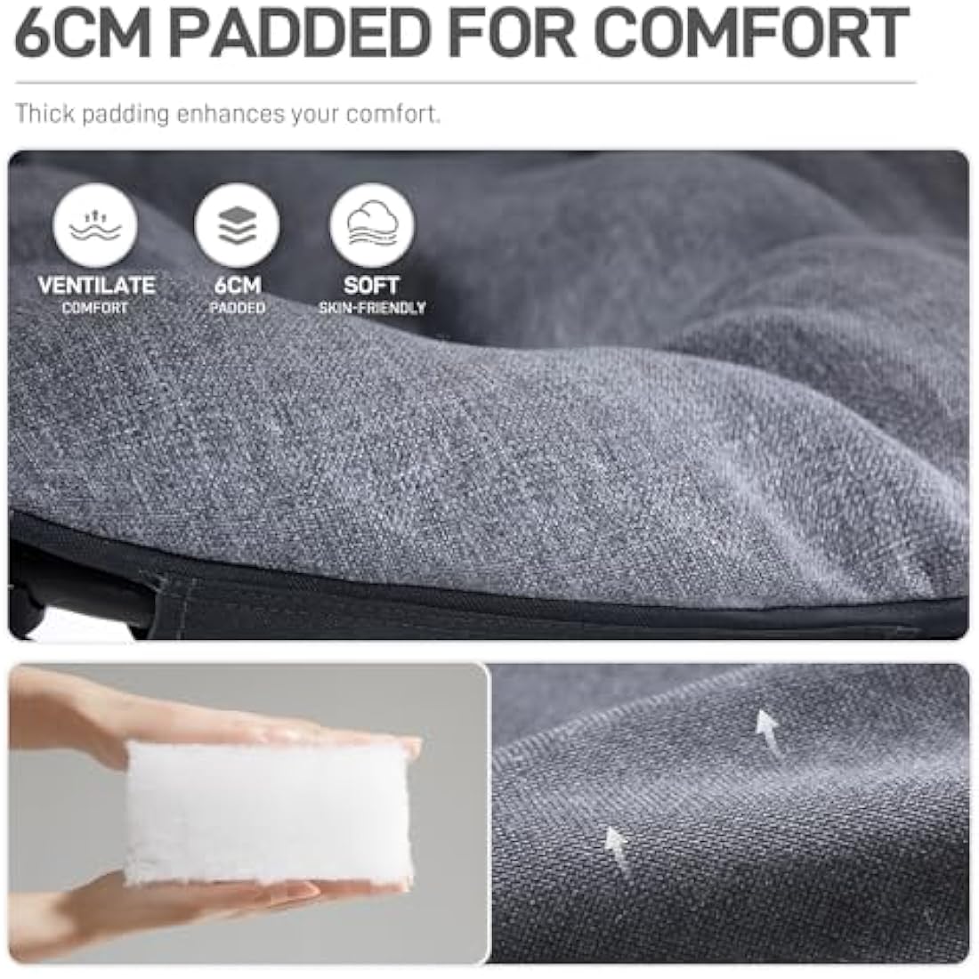 EVER ADVANCED XL Moon Chair for Adults 6cm Padded Garden Saucer Chair, Heavy Duty Camping Foldable Folding Camping with High Back, Super Wide Round Seats for heavy people, supports 150KG Light grey