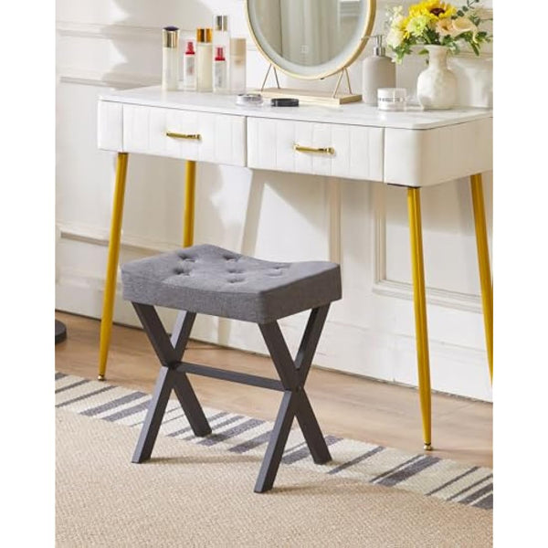 IBUYKE U-shaped Linen Vanity Stool, Square Makeup Stool with X-Leg, Ottoman Seat Footrest Stool, Multi-Use as Small Side Table, for Bedroom, Living Room, Dark Gray WBD018G