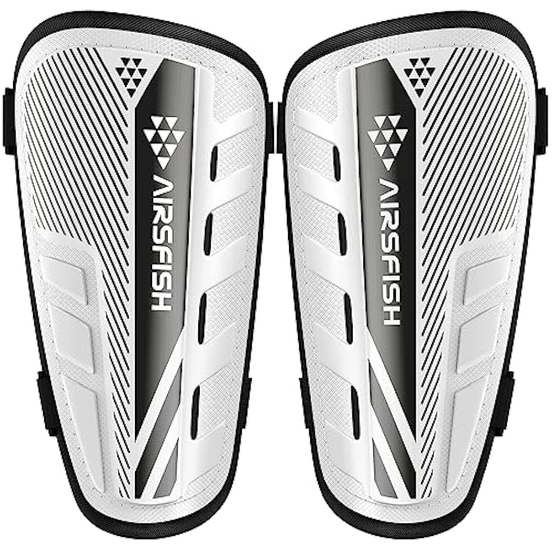AirsFish Shin Pads Boys CE Certified Kids Shin Pads with Ankle Protection,Breathable Non Slip Extended Adjustable Straps (Black-White, XS(100-120CM))