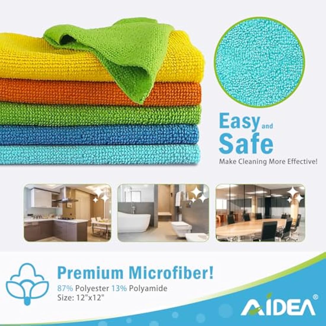 AIDEA Microfibre Cloth Pack of 100, Multifunctional Reusable Microfibre Cleaning Cloth, Lint Free Streak Free Washable Cloth Duster for House, Kitchen, Car, Motorbike,Windows 30 x 30 cm