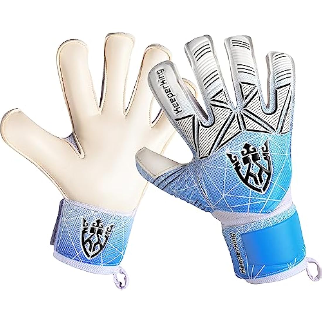 Keeperking Goalkeeper Gloves Kids, Boys, Youth, Adult, Men - Goalie Gloves Latex Strong Grip palms with Removable Finger Spines Protection - Football Goalkeeping Gloves (Size 5/6/7/8/9/10)