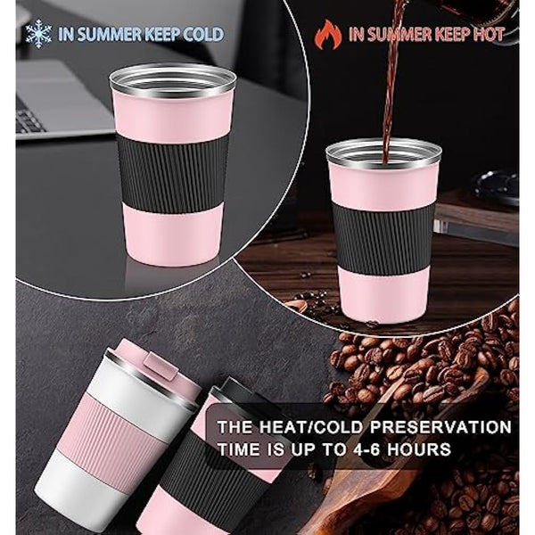 CS COSDDI Travel Mugs, Insulated Coffee Cup with Leakproof Lid - Reusable Coffee Cups Travel - Car Coffee Cup - Stainless Steel Coffee Mug for Hot and Cold Water and Tea, 380ml