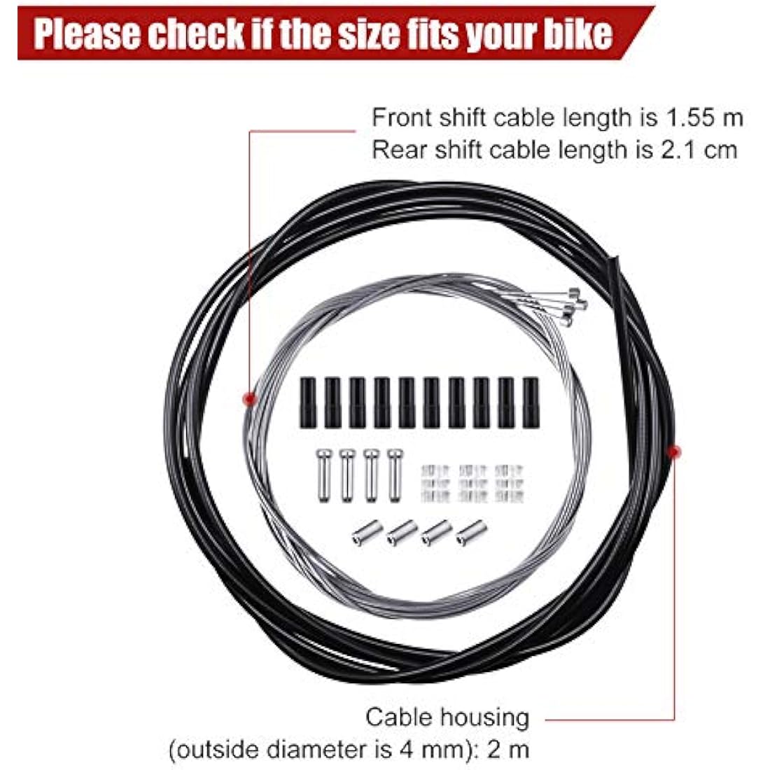 4 Pack Bike Brake Gear Shifter Cable Kit, Universal Bicycle Change Cable Bike Shift Cable and Transmission Cable, Bicycle Cycling Shifter Cable Housing Kit for Mountain Road Bike Repair, Black