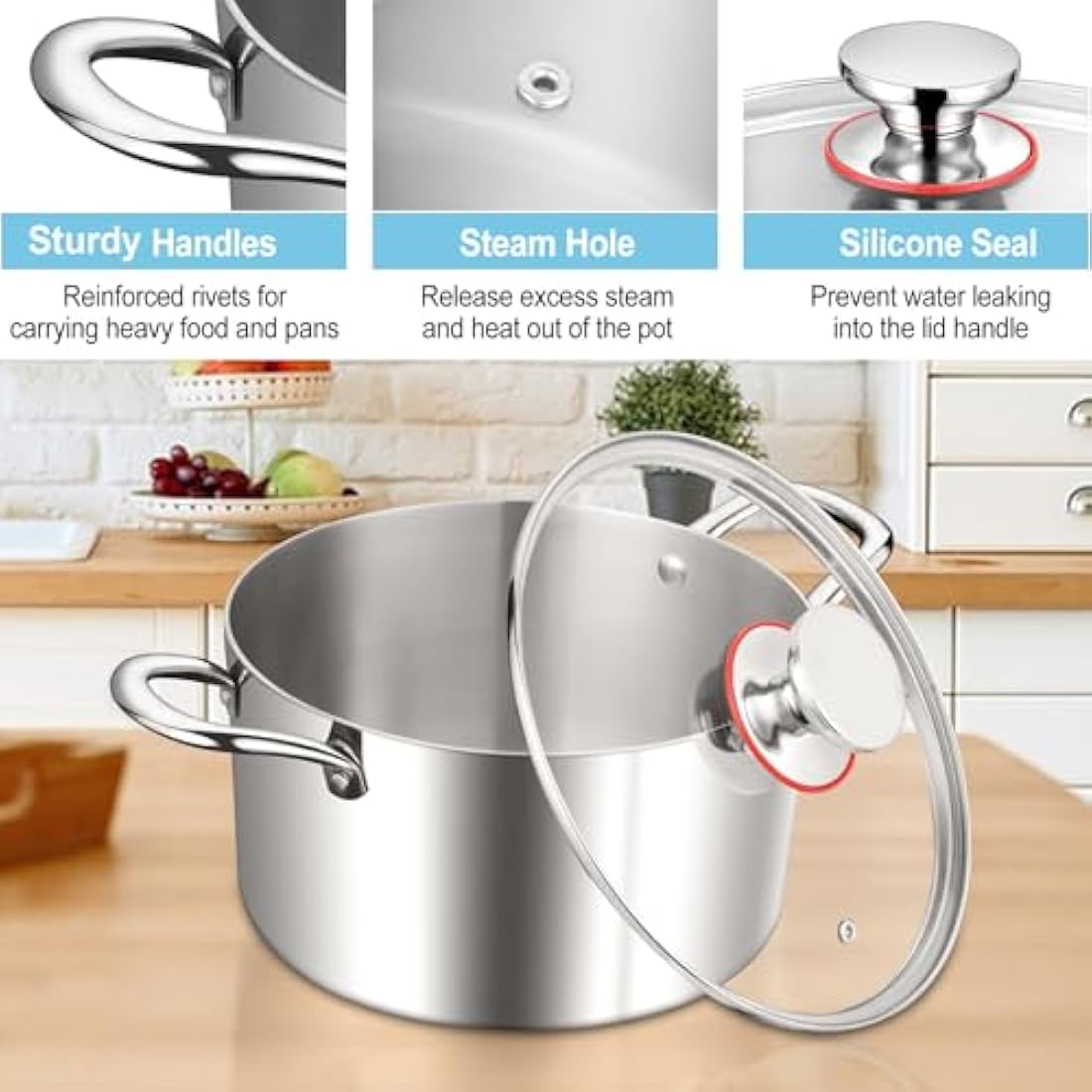 HaWare Stock Pot, 4.5L Tri-Ply Stainless Steel Soup Pot with Visible Lid, 22cm Cooking Stockpot for Induction/Electric/Gas/Ceramic, Healthy & Non Toxic, Easy Clean