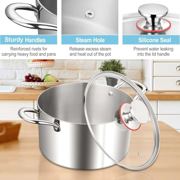 HaWare Stock Pot, 4.5L Tri-Ply Stainless Steel Soup Pot with Visible Lid, 22cm Cooking Stockpot for Induction/Electric/Gas/Ceramic, Healthy & Non Toxic, Easy Clean