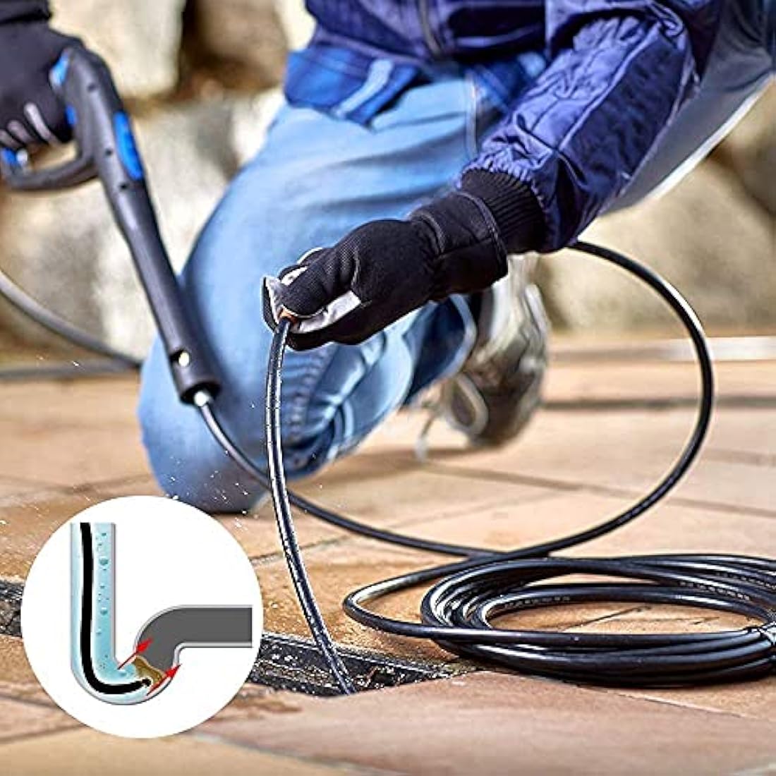 Emoobin Professional High Pressure Drain Pipe 15M/50FT, 2300 PSI / 160 BAR Drain and Pipe Cleaning Hose Kit Compatible for Karcher K-Series (15M)