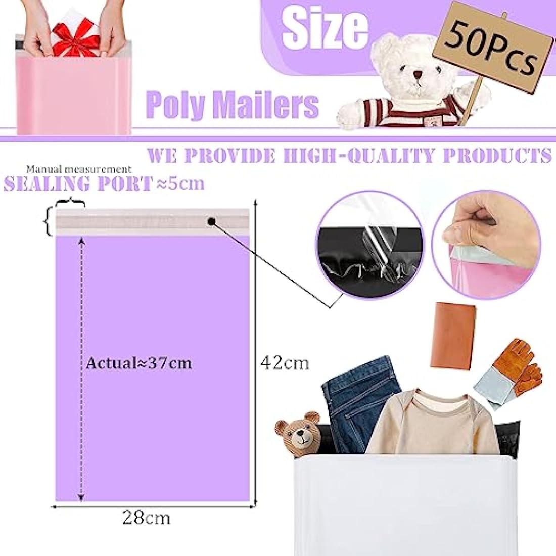 50pc 28x42cm Purple Vinted Postage Bags Mailing Bags for Clothes,Mailing Poly Postal Self Seal Bags,Parcel Shipping Bags Strong Packaging Bag Delivery Bags Plastic Envelopes for Posting Clothes Parcel