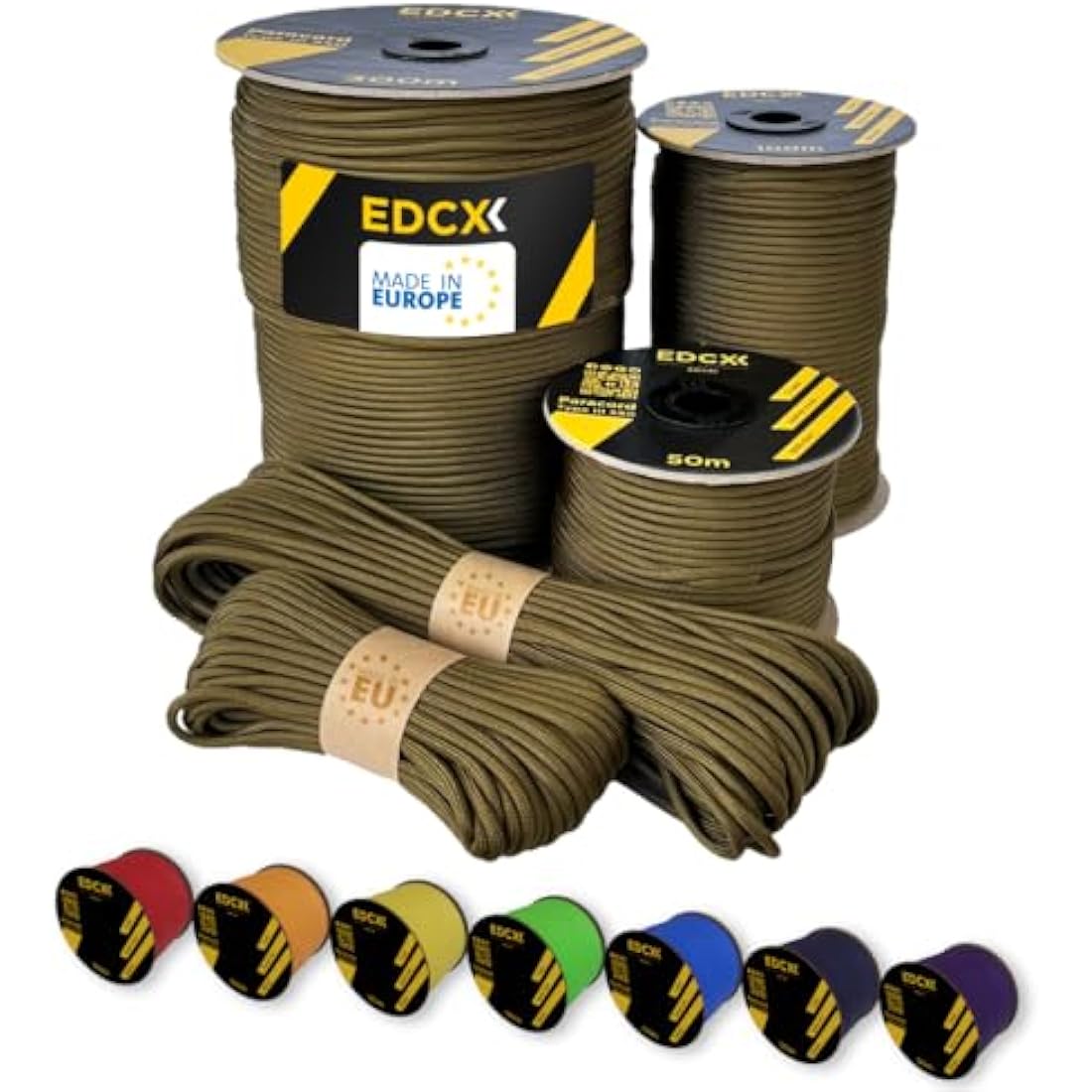 EdcX Paracord 4mm, 35+ Solid Colors (10m, 15m, 30m, 50m, 100m, 300m) | Ideal for Crafting, DIY, Camping, Survival, Outdoor | 100% Nylon Rope 4mm | Tactical Cord 550 Type III