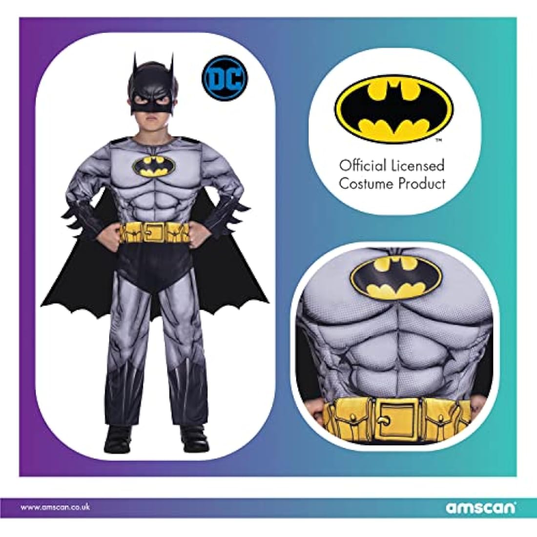 amscan (PKT) (Fix 8/8**(25) (9906058) Child Boys Batman Classic Costume (10-12yr) - (BL1238)