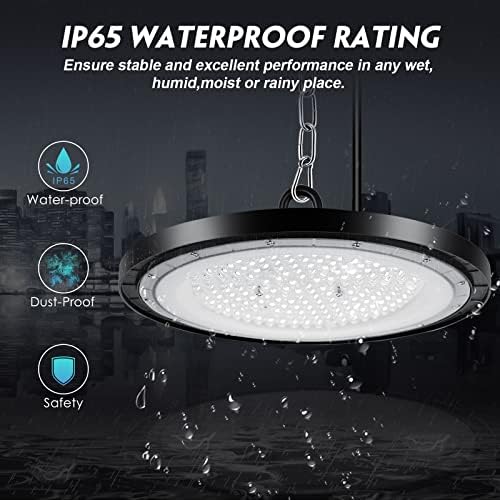 CheDux 150W UFO LED High Bay Light 4 Pack,15000LM Industrial UFO Lamp, 6000K-6500K Daylight White Ultra Thin LED Warehouse Lighting,IP65 Waterproof Commercial Bay Lighting Shop Workshop Lights