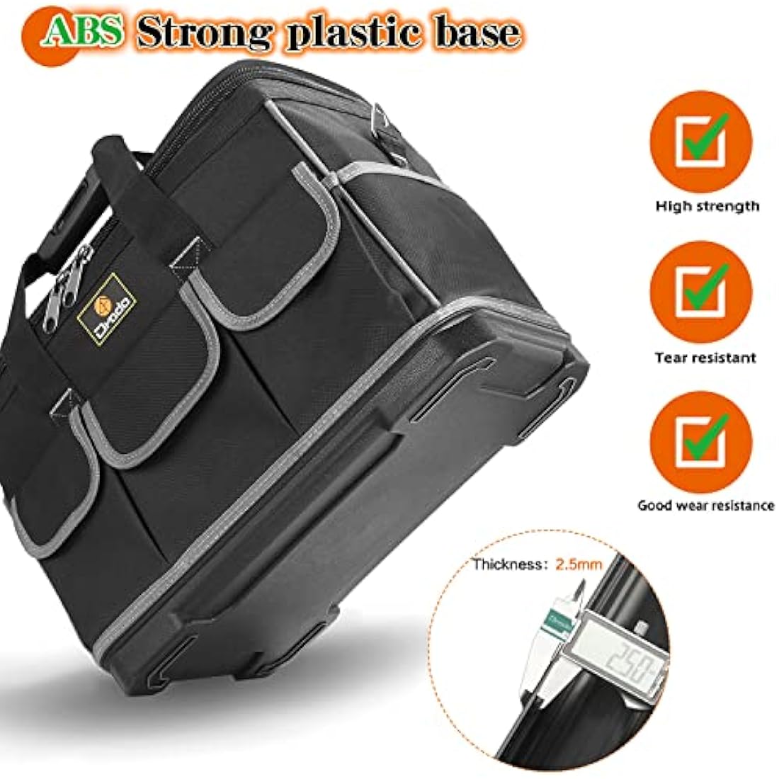 Drado Tool Bag Muti-Purpose Waterproof Tool Bag Organiser Tool Tote with Adjustable Shoulder Strap Black (40 x 23x 28cm)