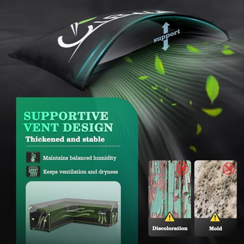 UIRWAY L-Shape Garden Furniture Cover Waterproof with Air Vent, 216x270x87cm Heavy Duty 420D Oxford Fabric Outdoor Rattan Corner Sofa Cover with